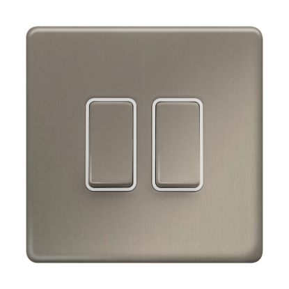 Picture of Terra 2 Gang 2 Way 10AX Single Pole Switch Brushed Chrome with White Insert  