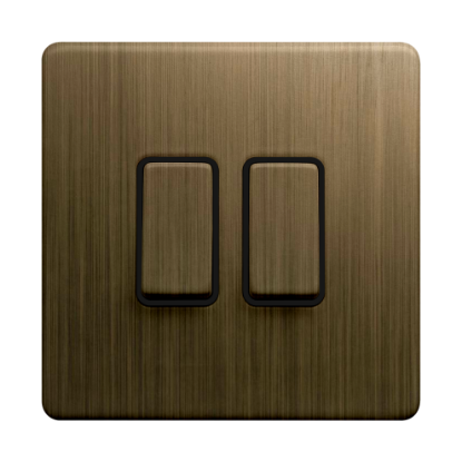 Show details for Terra 2 Gang 2 Way 10AX Single Pole Switch Antique Brushed Brass Picture of Terra 2 Gang 2 Way 10AX Single Pole Switch Antique Brushed Brass