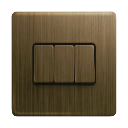 Show details for Terra 3 Gang 2 Way 10AX Single Pole Switch Antique Brushed Brass Picture of Terra 3 Gang 2 Way 10AX Single Pole Switch Antique Brushed Brass